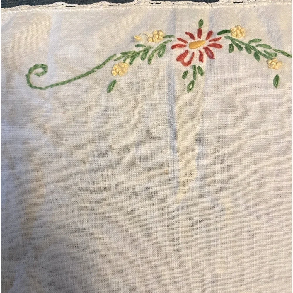 Table topper cloth side table embroidered floral 17x 9.  #13